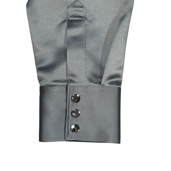 ACNE STUDIOS SHINY SILVER GRAY WESTERN SHIRT WITH SNAPS NWT SIZE MEDIUM - Picture 3 of 8